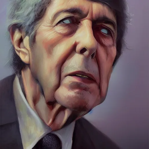 Image similar to of an ultradetailed beautiful portrait panting of leonard cohen, front view, oil painting, by ilya kuvshinov, greg rutkowski and makoto shinkai