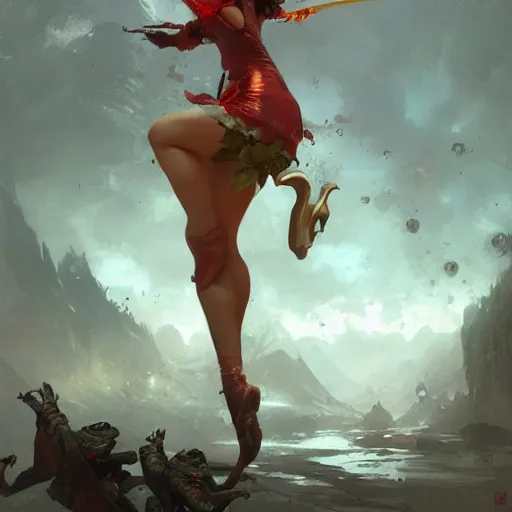 Prompt: 💃🐸❄, trending on artstation, greg rutkowski, gaston brussiere, gil elvgren, ruan jia, huang guangjian, high quality, beautiful