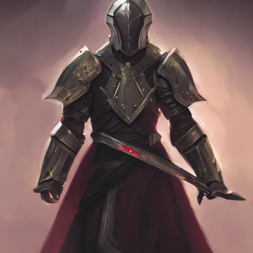 Image similar to armored priest with dark armor and a full helmet, by greg rutkowski, in the style of magic the gathering