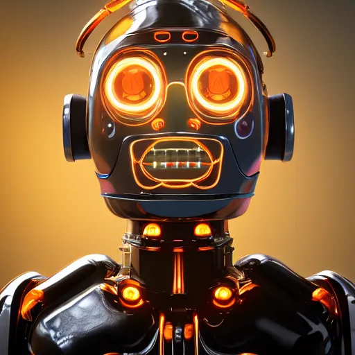 Image similar to portrait of a robot that is a soundcloud robot full of face tattoos and grills in its teeth, stunning photo, cinematic lighting, perfect composition, 8K, ultra-detailed , Trending on artstation, Octane render, Unreal Engine, highly detailed