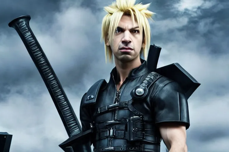 Image similar to live action film still of ( nathan fielder ) playing cloud strife in the new sci - fi movie