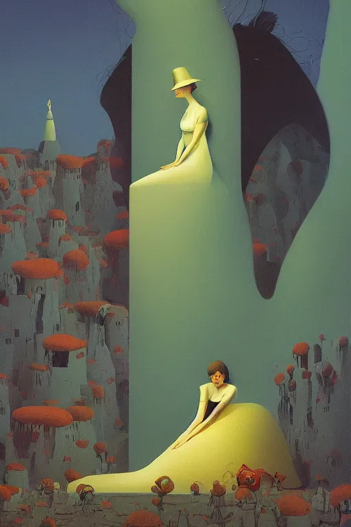 Image similar to Alice portrait in the wonder trash land Edward Hopper and James Gilleard, Zdzislaw Beksisnski, higly detailed