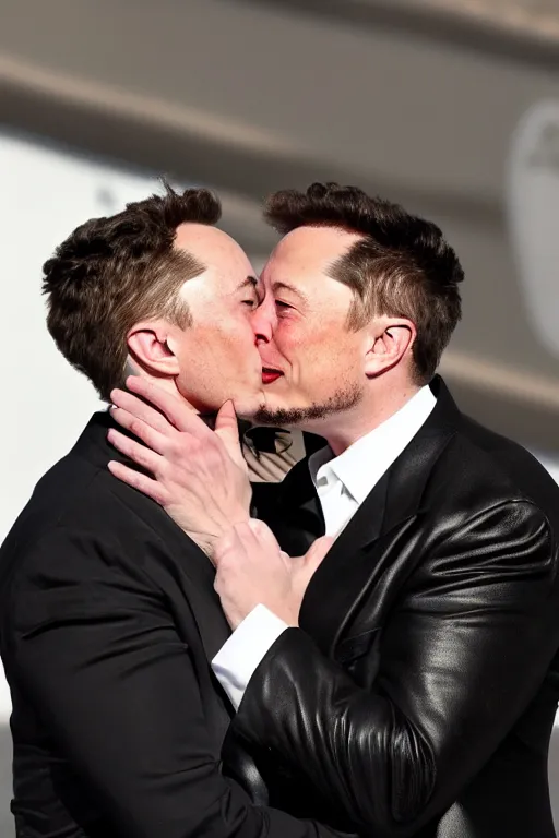 Image similar to elon musk kissing jeff besos