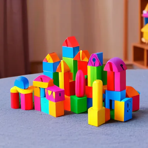 Image similar to wooden kids toy blocks city town of wood blocks stacked