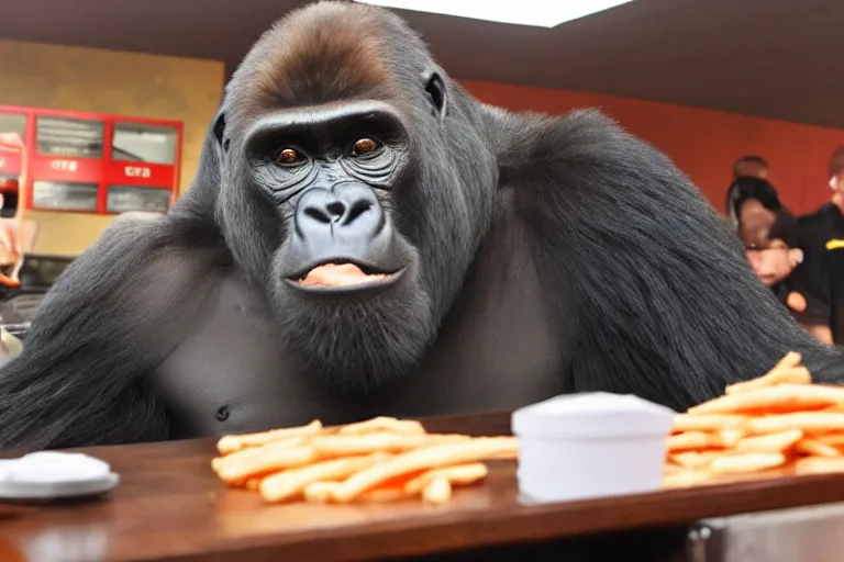 Image similar to a gorilla ordering at burger king