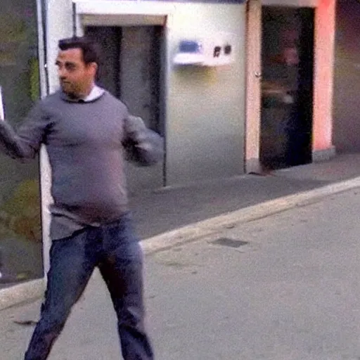 Image similar to surveillance camera footage of xavi hernandez on the street holding a pigeon