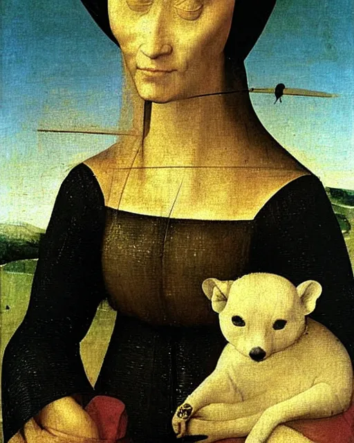 Image similar to Lady with an Ermine by Leonardo painting by Hieronymus Bosch