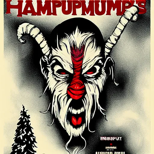 Prompt: gritty arthouse cinema poster showing a krampus