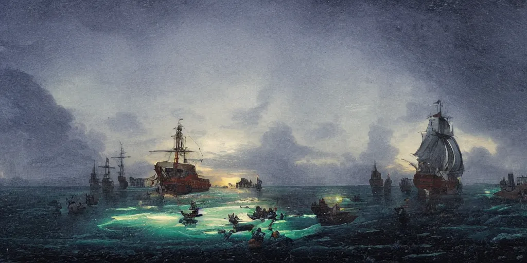 What is going on in this painting of anti-ship spikes(?)