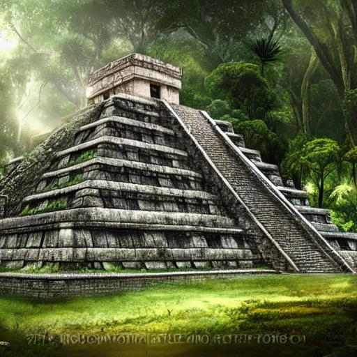 very detailed mayan temple ruins in a lush forest with | Stable ...