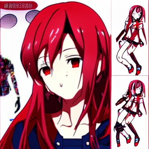 Image similar to maki nishikino from love live with cyborg body, red hair, anime style