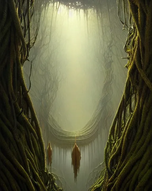 Prompt: a hyper - detailed 3 d render like an oil painting of doors of the endless canopy, surrealism!!!!! surreal concept art, lifelike, photorealistic, digital painting, aesthetic, smooth, sharp focus, artstation hd, by greg rutkowski, bruce pennington, valentina remenar,