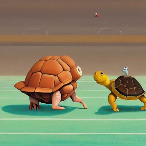 Image similar to goro fujita ilustration of a hare and a tortoise in a race in an olympic stadium, painting by goro fujita, sharp focus, highly detailed, artstation