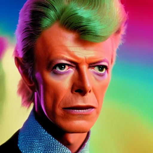 Image similar to stunning awe inspiring david bowie playing willy wonka, movie still 8 k hdr atmospheric lighting