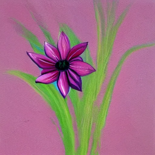 Prompt: A painting of a flower, with petals in shades of pink and purple, and a green stem, in a delicate and detailed style.