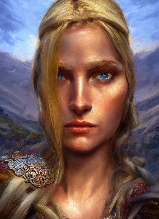 Image similar to blonde peasant woman, fantasy, medieval, vivid colors, fantasy, elegant, concept art, sharp focus, beautiful face!!, digital art, hyper - realistic, 4 k, unreal engine, highly detailed, hd, dramatic lighting by brom, trending on artstation