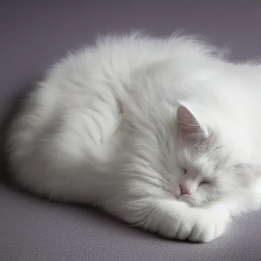 Image similar to white cat sleeping, fluffy, high detail, full body