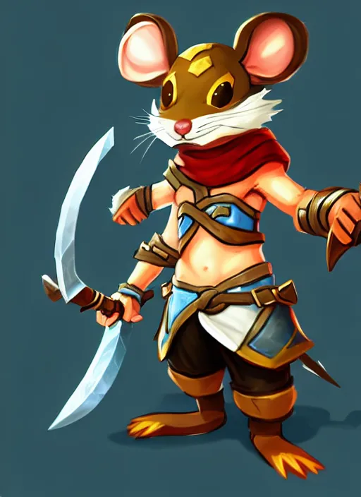 Prompt: a cute mouse boy furry with a sword and shield. league of legends splash art