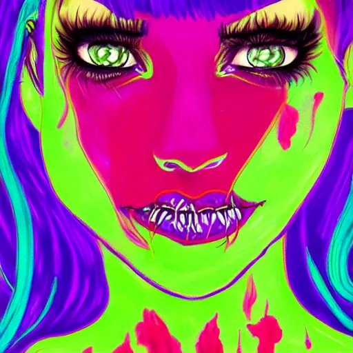 Prompt: neon monster illustrated by harumi hironaka
