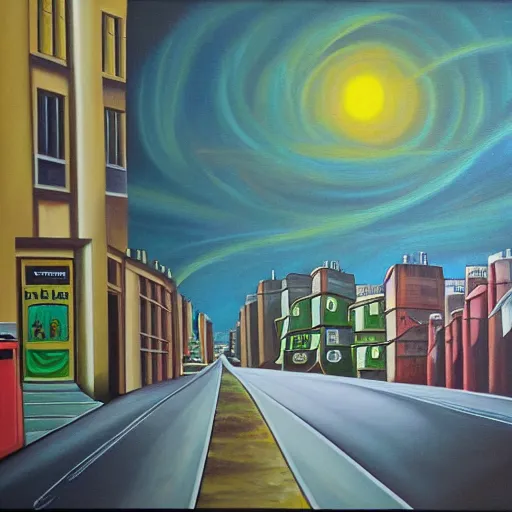 Image similar to happy lane central, oil and acrylic on canvas, surrealism, high detail