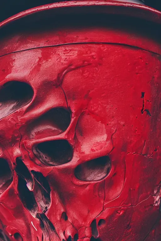 Image similar to a highly detailed photo of a skull dipped in red paint