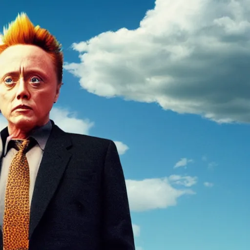 Image similar to christopher walken super saiyan, blue sky and clouds in background