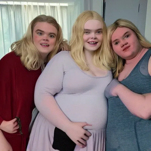 Image similar to photo from my 600 lb life starring Elle fanning as fat obese disgusting pig woman