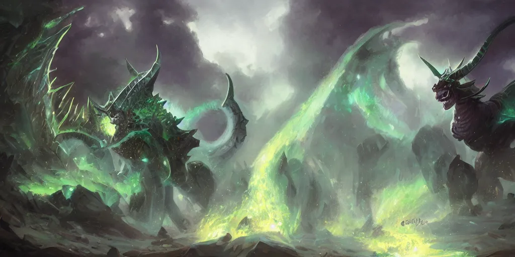 Image similar to closed up oil painting of ysera from world of warcraft by greg rutkowski