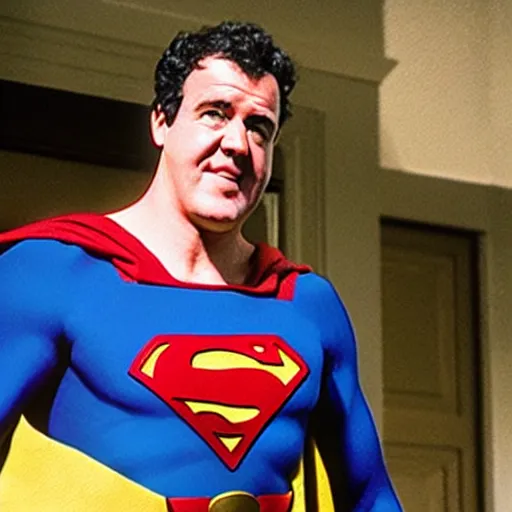 Prompt: film still of jeremy clarkson as superman