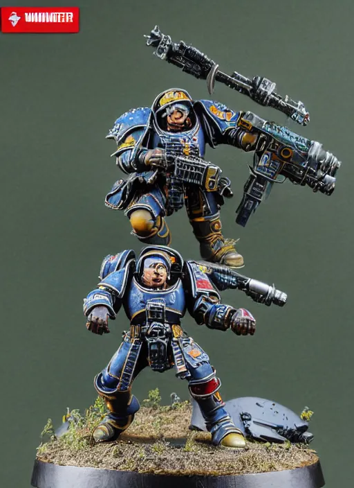 Image similar to 8 0 mm resin detailed miniature of a warhammer 4 0 k space marine with an incredible long sniper barrel, product introduction photos, 4 k, full body,