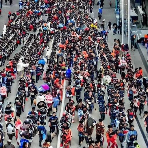 Image similar to Aerial View of millions of China people rushing towards Taiwan for food and safety, photorealistic, ultra-detailed