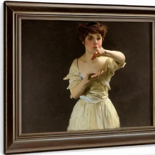 Image similar to actress rehearsing an action scene by alfred stevens