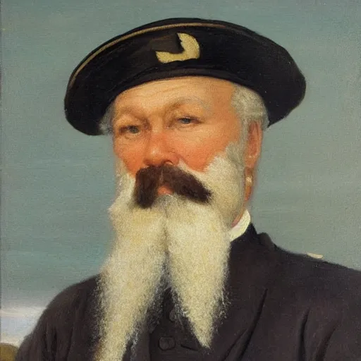 Prompt: an experienced sea captain. receding hairline and nicely trimmed grey beard 1 2 0 0 painting tonalism