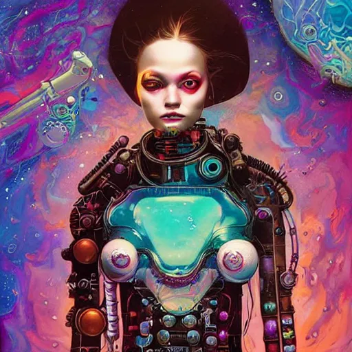 Prompt: acid trip of a lofi biopunk steampunk portrait in space but also underwater, Pixar style, by Tristan Eaton Stanley Artgerm and Tom Bagshaw.