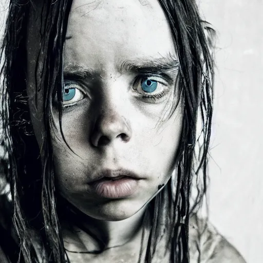 Image similar to billie eilish as a starving child in africa 4k