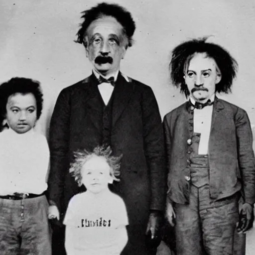 Image similar to albert einstein in a family photo with lil pumo 4k