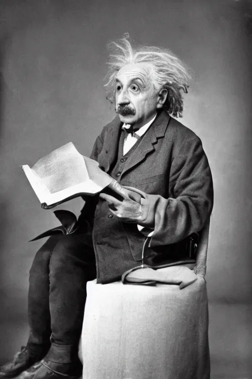 Image similar to portrait of albert einstein having an eureka moment