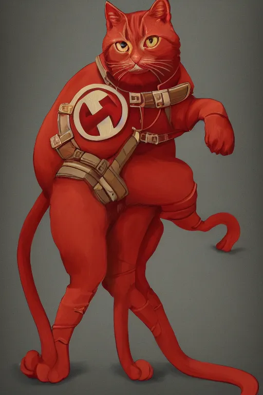 Prompt: Red cat in a nazi uniform, intricate, elegant, highly detailed, digital painting, artstation, concept art, smooth, sharp focus, illustration