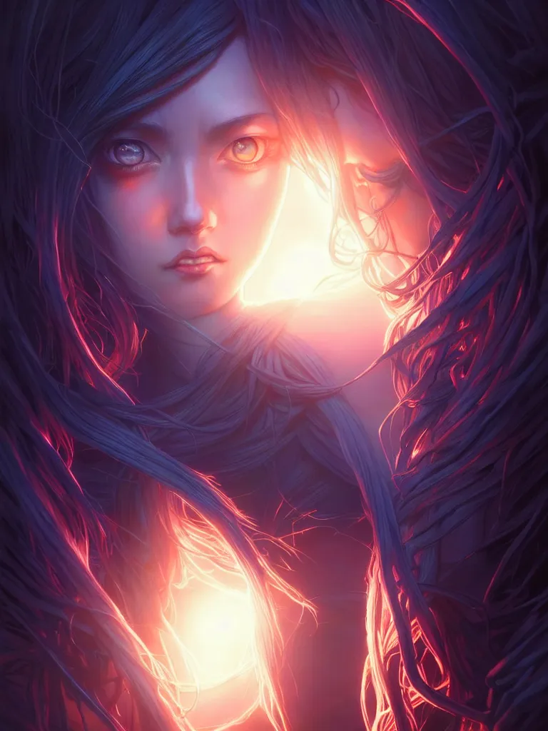 Image similar to azathoth girl save the earth, occlusion shadow, specular reflection, rim light, unreal engine, artgerm, artstation, art by hiroaki samura and ilya kuvshinov and ossdraws, intricate, highly detailed 8 k, cosmic horror illustration, extremely beautiful and aesthetic shape of face and body, movie poster