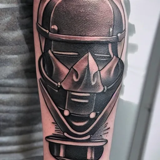 Image similar to a tattoo of a industrial robot blending metal