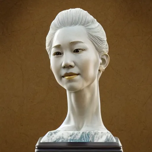 Image similar to beautiful lifelike award winning marble statue bust of pat morita trending on art station artgerm greg rutkowski alphonse mucha museum quality cinematic atmospheric