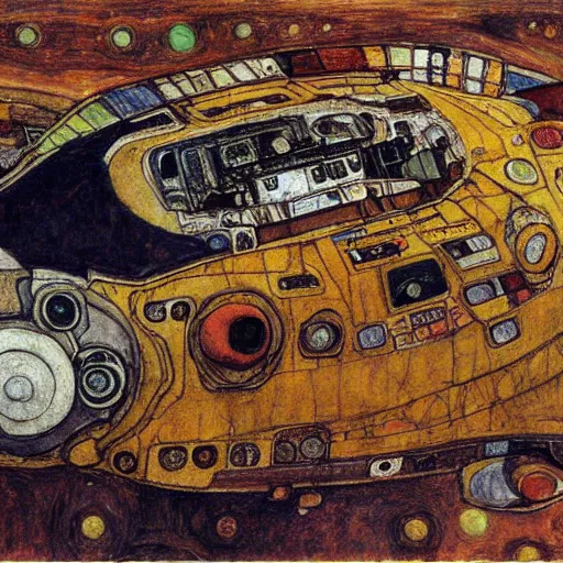 Image similar to Egon Schiele painting of DreamBotMothership, highly detailed