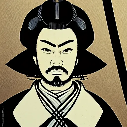 Prompt: Miyamoto Musashi, detailed katana, high detail samurai, noir,