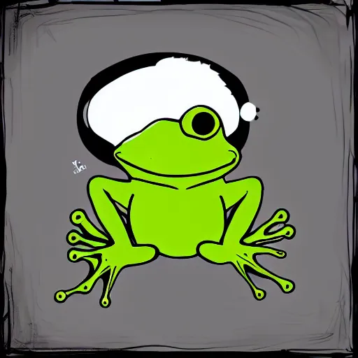 Prompt: peepo the frog, crying!! on bed with laptop, in the style of lo-fi, dramatic,