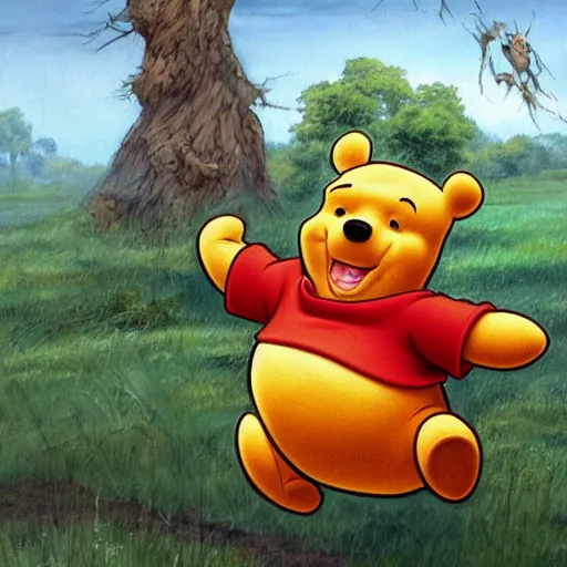 Prompt: a Painting of Winnie the Pooh as a titan from attack on titan in the style of Justin Gerard