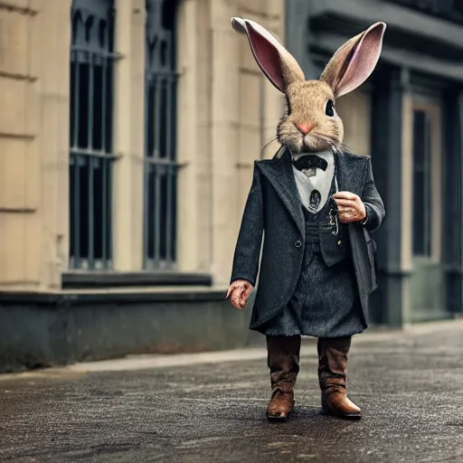 Prompt: a rabbit dressed as peaky blinders