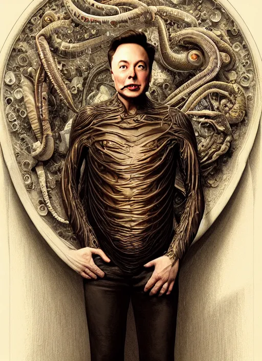 Prompt: full body picure of elon musk!!! as slimy mollusk, anthropomorphic character, drool, concept art, intricate, elegant, highly detailed, digital painting, artstation, wallpaper, smooth, sharp focus, illustration, art by giger and artgerm and greg rutkowski and alphonse mucha