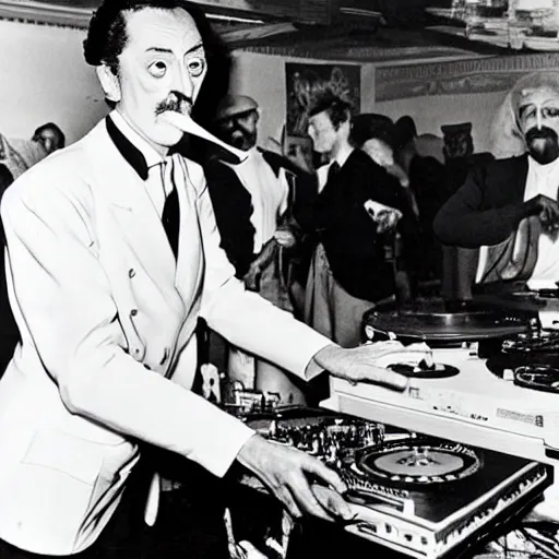 Image similar to salvador dali on the dj decks