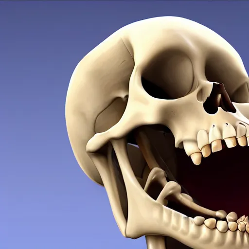 Image similar to a hyperrealistic shocked skeleton with his mouth wide open, anime, 4k