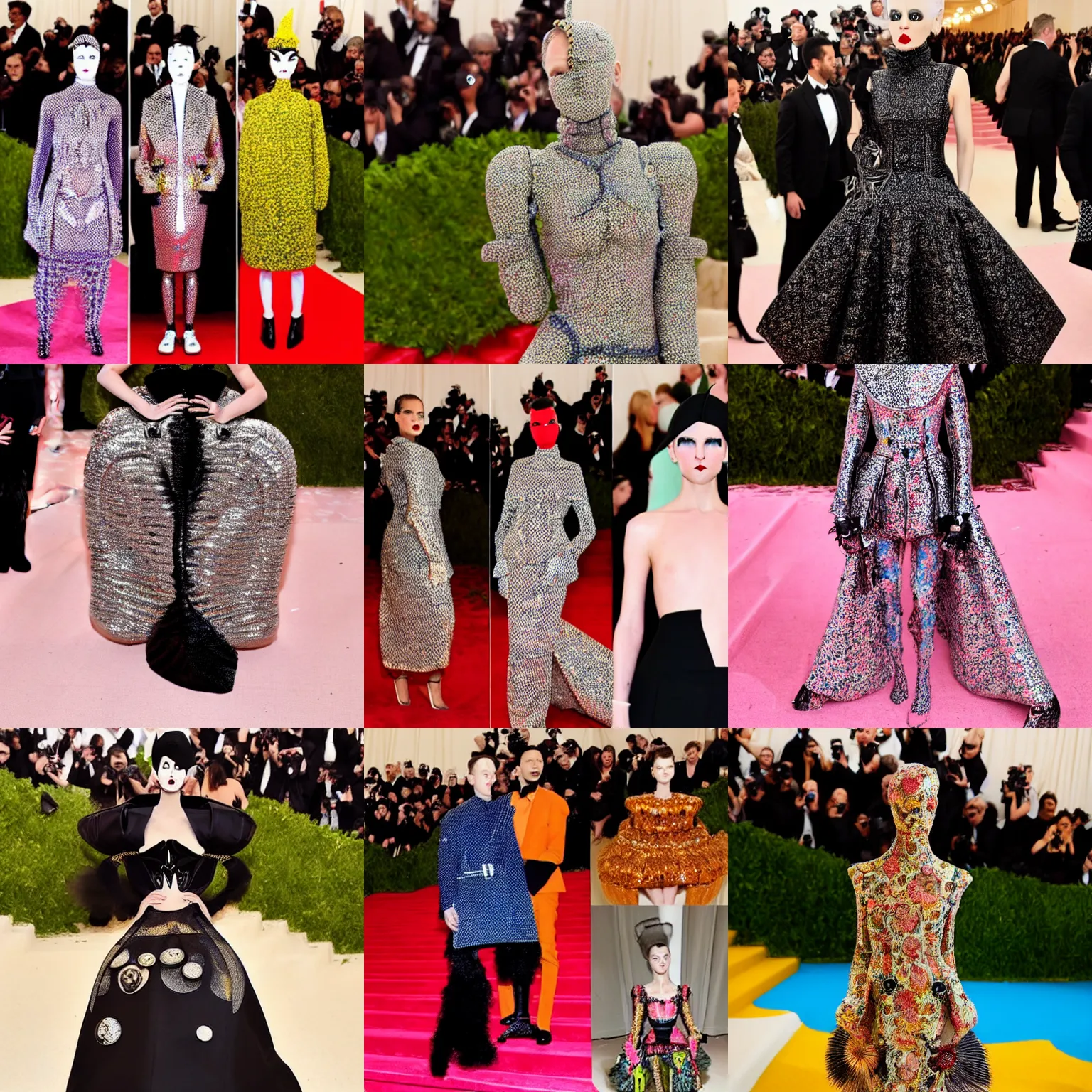 Prompt: surrealist fashion at metgala